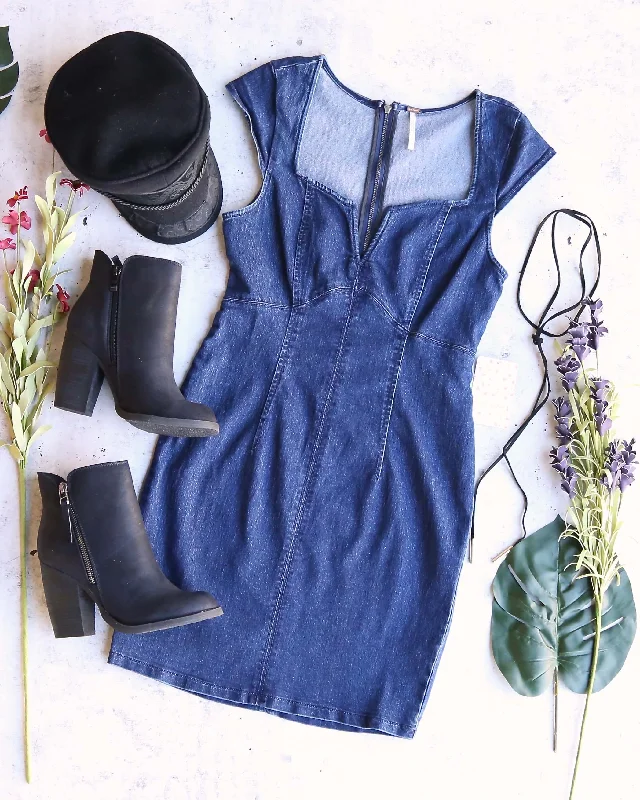 Free People - Lia Denim Bodycon Mini Dress in Blue Stylish Plaid Mini Dress