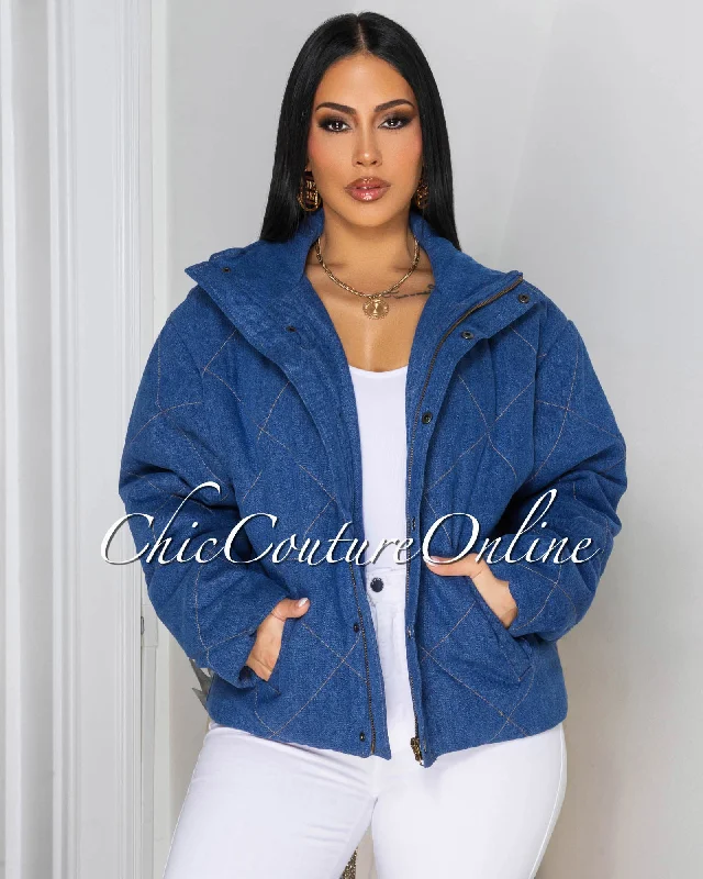Herby Medium Denim Puffy Jacket Embroidered Jacket Appliqued Jacket Beaded Jacket