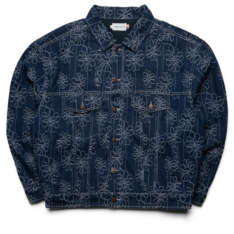 Honor The Gift Flower Jacquard Jacket - Indigo Hooded Jacket Caped Jacket Shawl Collar Jacket Honor The Gift Flower Jacquard Jacket - Indigo Hooded Jacket Caped Jacket Shawl Collar Jacket