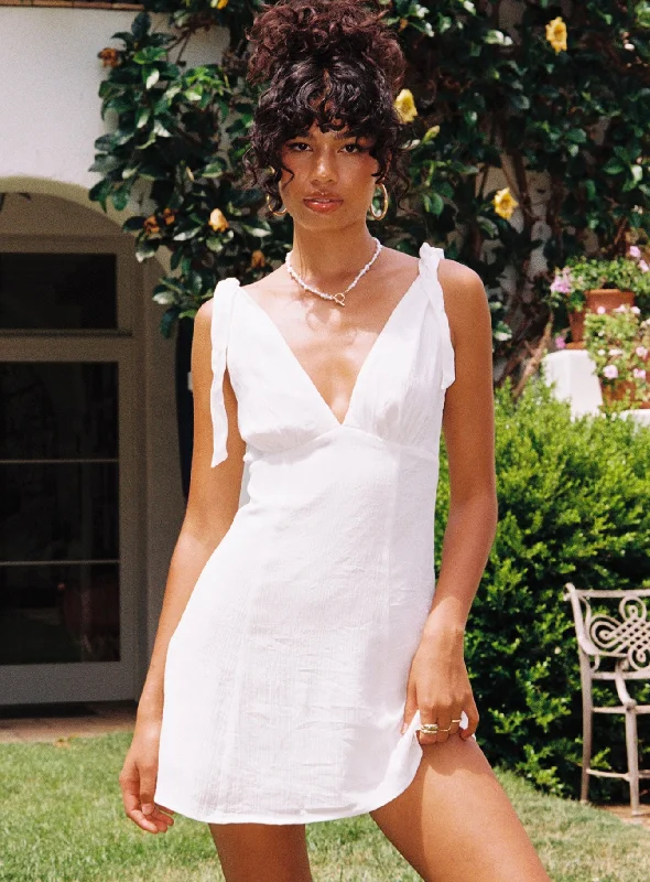 Island Time Mini Dress White Chic Bohemian Mini Dress