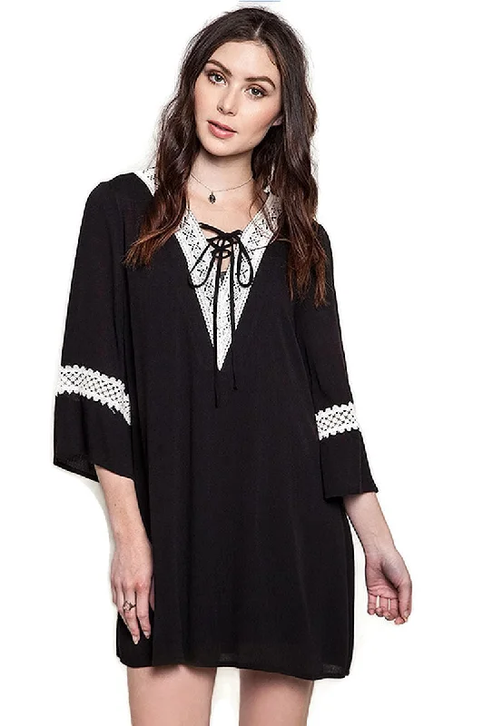 Lace Up Mini Dress, Black Chic Tropical Mini Dress