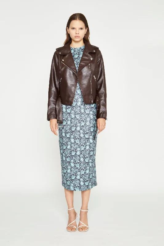 Dark Oxblood PU Biker Jacket Tailored Jacket Straight Jacket A-Line Jacket