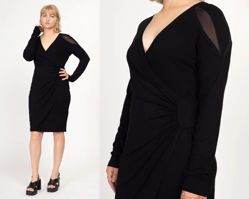 Large Y2K Cache Black Bodycon Long Sleeve Mini Dress Elegant Silk Mini Dress