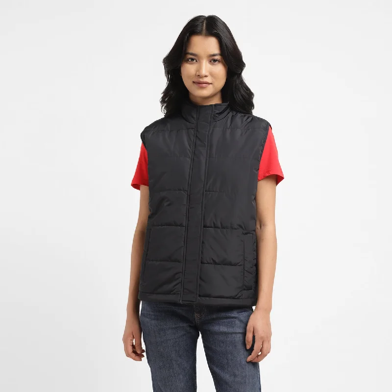 Women's Solid Black High Neck Padded Jacket Fitted Jacket Loose Jacket Oversized Jacket Women's Solid Black High Neck Padded Jacket Fitted Jacket Loose Jacket Oversized Jacket