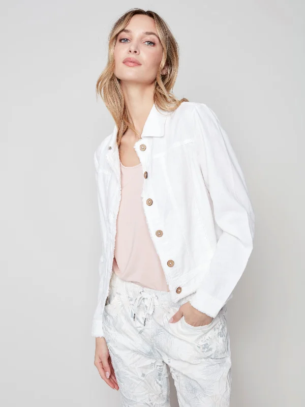 Linen Blend Jacket - White Appliqued Jacket Beaded Jacket Sequined Jacket