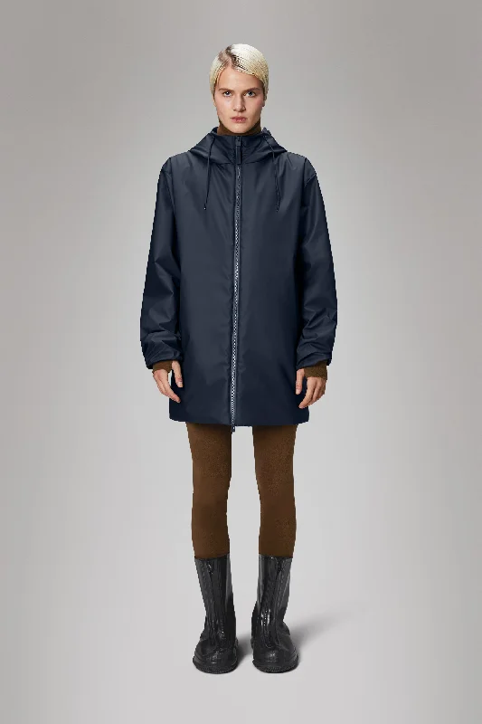 Lohja Long Insulated Jacket - Navy Zippered Front Buttoned Front Snap Front
