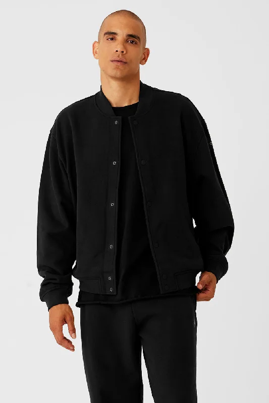 Renown Varsity Jacket - Black Satin Fabric Silk Fabric Chiffon Fabric