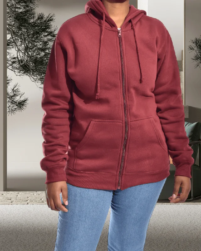 Maroon Unisex Hooded Jacket Fleece Fabric Down Fabric Feather Fabric
