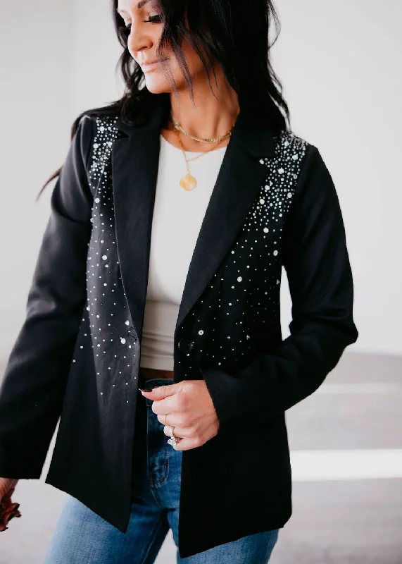 Mea Rhinestone Studded Jacket Wool Fabric Cashmere Fabric Tweed Fabric