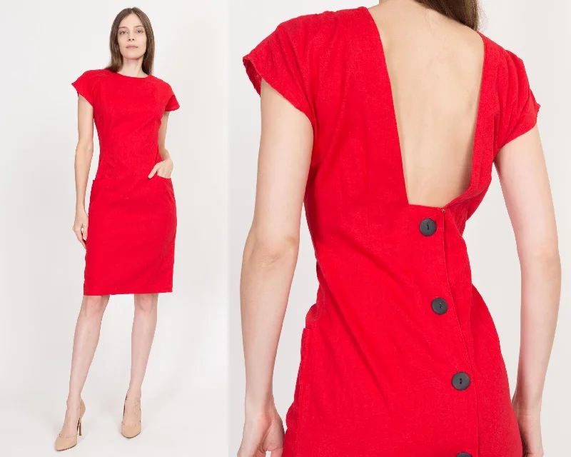 Medium 80s Red Linen Low Back Mini Dress Trendy Lace Mini Dress