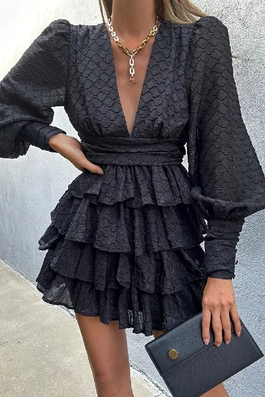 Melana Mini Dress - Black Trendy Crossover Mini Dress