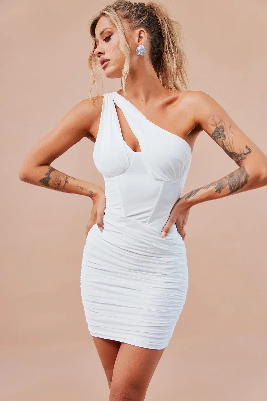 Miami Heat Mini Dress - White Cozy Long Sleeve Mini Dress