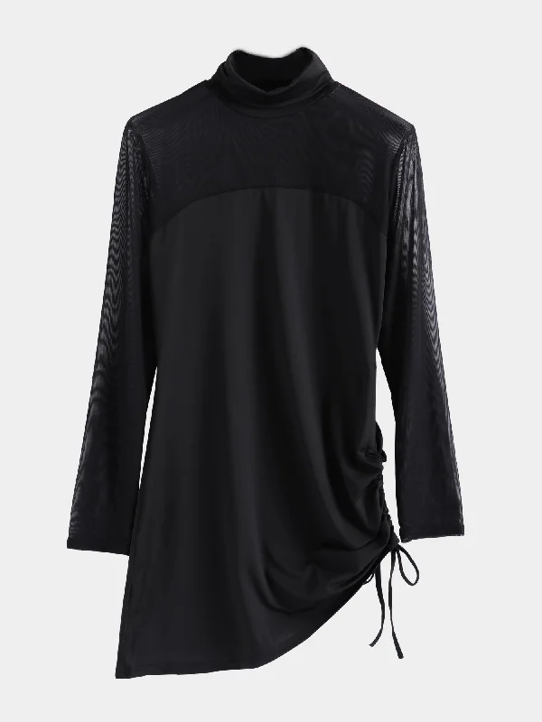 Midsize Lady Sheer Mesh Mini Dress Classic Black Mini Dress