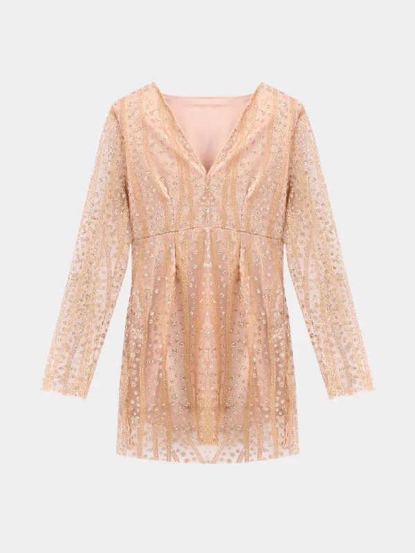 Midsize Paillette Deep V Mini Dress Comfortable Casual Mini Dress