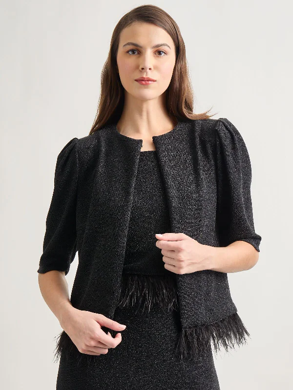Modern Fit Ostrich Feather Trim Stretch Woven Jacket Jacket Blazer Coat