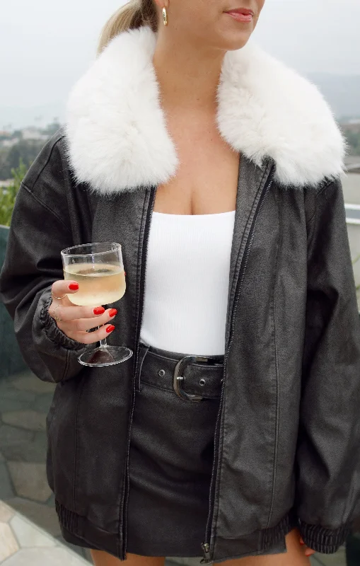 Motor City Jacket ~ Vintage Black Faux Leather with Faux Fur Satin Fabric Silk Fabric Chiffon Fabric Motor City Jacket ~ Vintage Black Faux Leather with Faux Fur Satin Fabric Silk Fabric Chiffon Fabric
