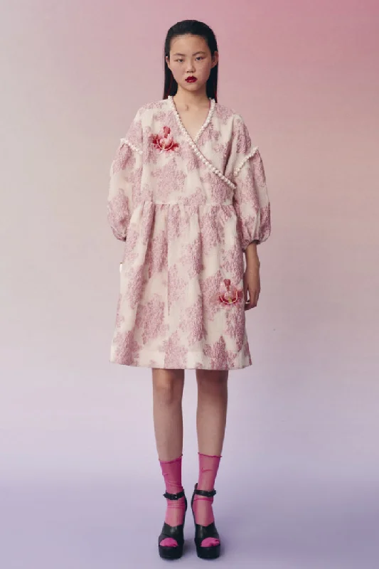Mukzin | Lotus Pink Puff Mini Dress Elegant Lace-Up Mini Dress