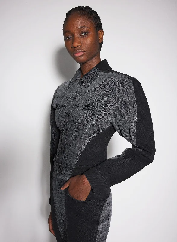 bi-tone black denim jacket Hooded Jacket Caped Jacket Shawl Collar Jacket