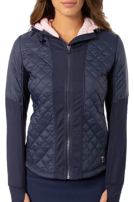 Navy Hooded Windbreaker Jacket Hoodie Zip-Up Jacket Button-Up Jacket