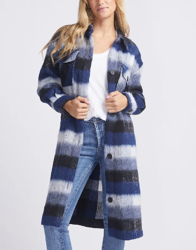 Nellie Jacket - Blue Check Toggled Jacket Drawstring Jacket Belted Jacket