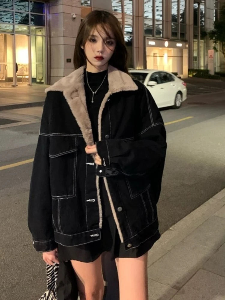 New Korean Fashion Winter Women Coat Warm 2023 Lapel Denim Thick Jacket Casual Work Clothes Cotton Padded Jackets for Women Tops Denim Jacket Leather Jacket Suede Jacket New Korean Fashion Winter Women Coat Warm 2023 Lapel Denim Thick Jacket Casual Work Clothes Cotton Padded Jackets for Women Tops Denim Jacket Leather Jacket Suede Jacket