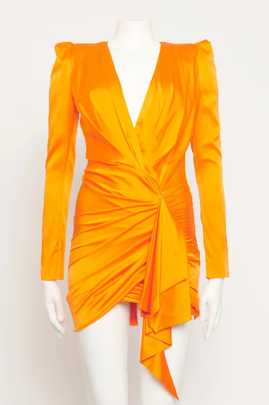 Orange Silk Blend Preowned Draped Mini Dress Cozy T-Shirt Mini Dress