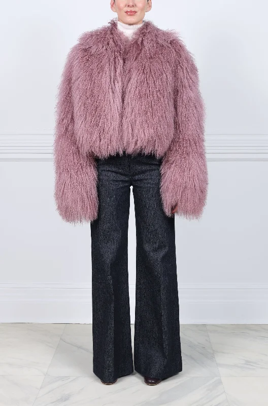 Oversized Curly Shearling Jacket Satin Jacket Silk Jacket Chiffon Jacket