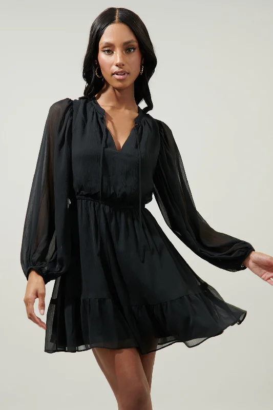 Paxton Balloon Sleeve Mini Dress Comfortable Boho Mini Dress