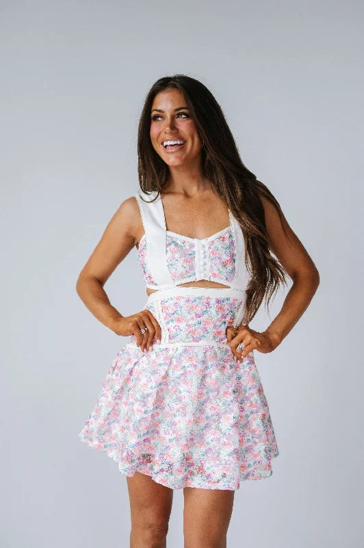 Piper Mini Dress-White/Fuchsia Stylish Button-Down Mini Dress