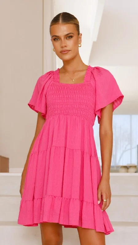 Sammi Mini Dress - Hot Pink Cozy Knitted Mini Dress