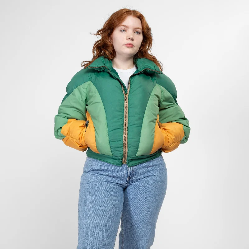 Sm-Med 70s 80s Green Color Block Puffer Ski Jacket Unisex Hooded Jacket Caped Jacket Shawl Collar Jacket Sm-Med 70s 80s Green Color Block Puffer Ski Jacket Unisex Hooded Jacket Caped Jacket Shawl Collar Jacket