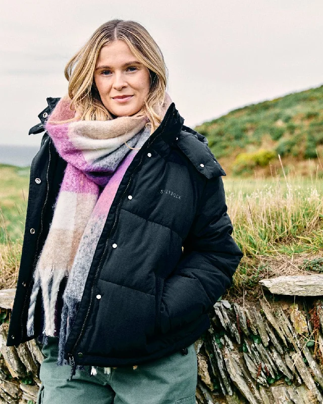 Solitude - Womens Water Resistant Padded Jacket - Black Wool Fabric Cashmere Fabric Tweed Fabric Solitude - Womens Water Resistant Padded Jacket - Black Wool Fabric Cashmere Fabric Tweed Fabric
