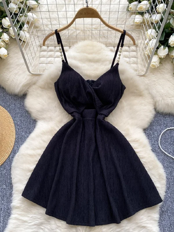 Spaghetti Straps Black A-Line Mini Dress Chic Sleeveless Mini Dress