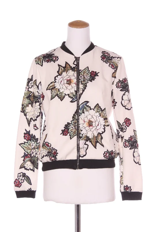 SPICYSUGAR - Cream floral print bomber jacket! 8-10 Tailored Jacket Straight Jacket A-Line Jacket SPICYSUGAR - Cream floral print bomber jacket! 8-10 Tailored Jacket Straight Jacket A-Line Jacket