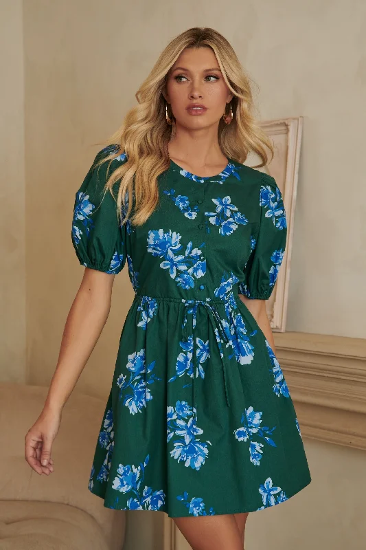 Spokane Floral Alba Puff Sleeve Mini Dress Elegant Tulle Mini Dress