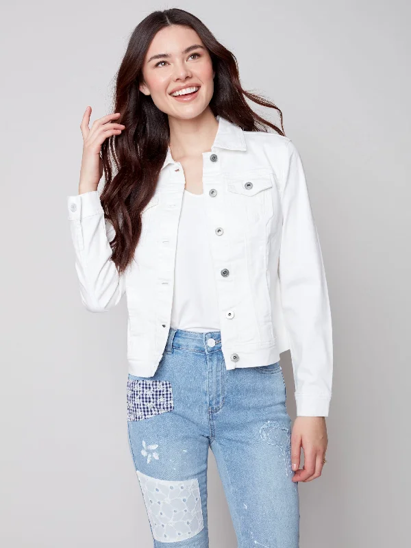 Stretch Twill Jean Jacket - White Elasticated Jacket Padded Jacket Insulated Jacket Stretch Twill Jean Jacket - White Elasticated Jacket Padded Jacket Insulated Jacket