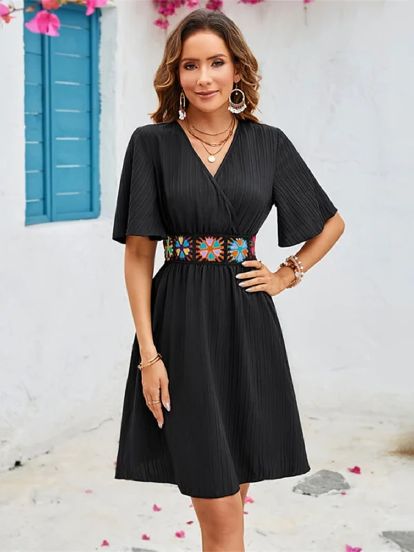 Surplice Flutter Sleeve Mini Dress Classic Shift Mini Dress