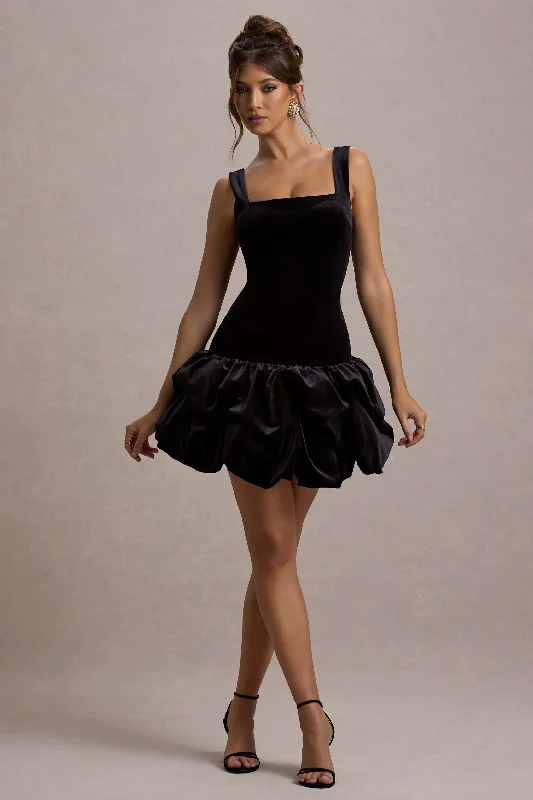 Sutton | Black Velvet Square-Neck Ruffle-Hem Mini Dress Stylish Button-Down Mini Dress Sutton | Black Velvet Square-Neck Ruffle-Hem Mini Dress Stylish Button-Down Mini Dress