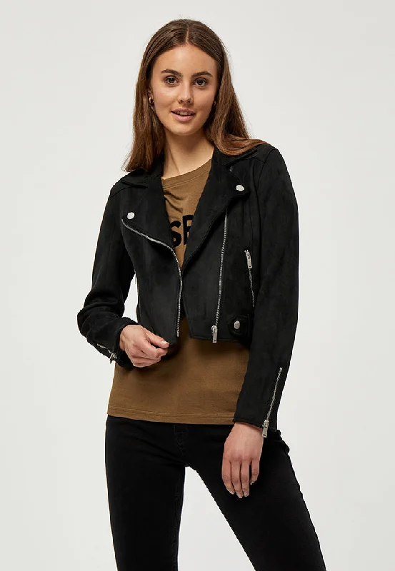 DSTabarak Biker Jacket - JET BLACK Knit Fabric Woven Fabric Fleece Fabric