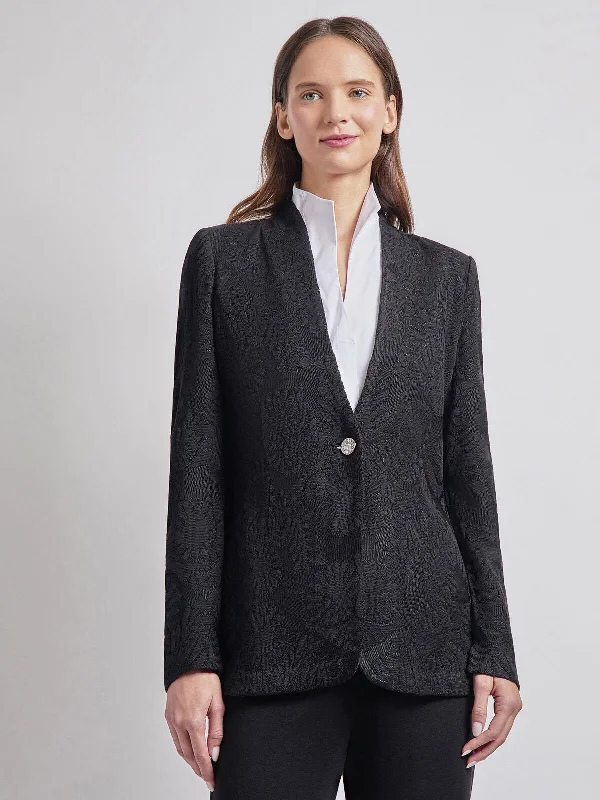Tailored Fit One-Button Jacquard Knit Jacket Embroidered Jacket Appliqued Jacket Beaded Jacket Tailored Fit One-Button Jacquard Knit Jacket Embroidered Jacket Appliqued Jacket Beaded Jacket