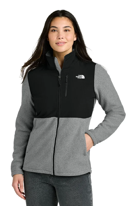 The North Face Womens Highest Peak Fleece Full Zip Jacket - Heather Medium Grey/Black - New Collared Jacket Crew Neck Jacket Turtle Neck Jacket
