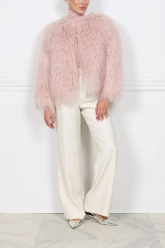 The Suzie Shearling Jacket in Pink Nylon Jacket Polyester Jacket Spandex Jacket