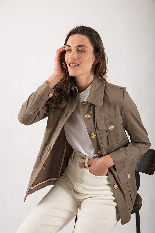 Tracker Jacket in Khaki Fleece Fabric Down Fabric Feather Fabric