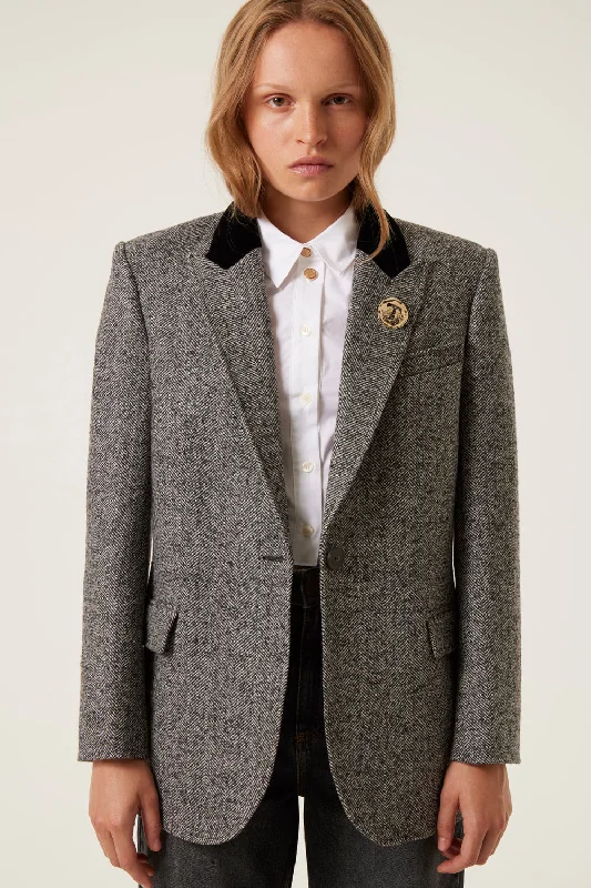 Jacket Volalo Grey Print Jacket Jacquard Jacket Embroidered Jacket