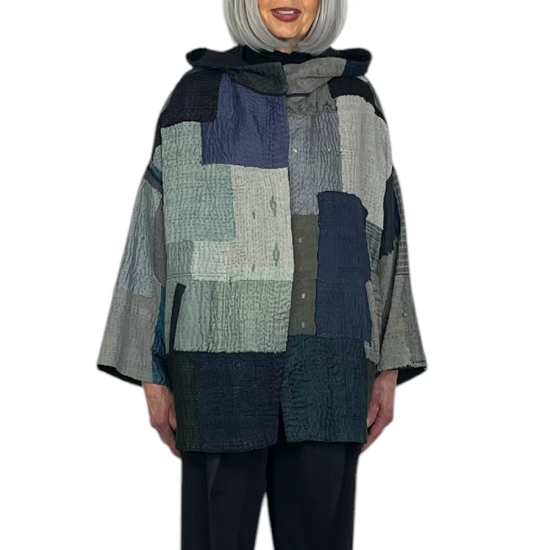 TWO TONE HOODIE PONCHO JACKET Satin Jacket Silk Jacket Chiffon Jacket
