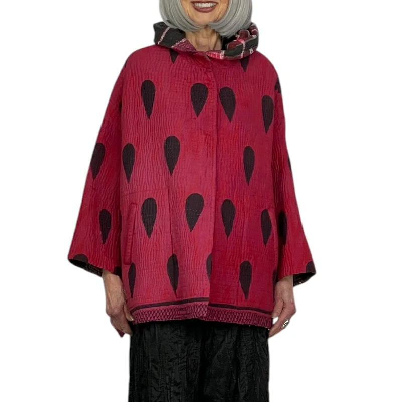 QUILTED HOODIE PONCHO JACKET Front Pockets Side Pockets Patch Pockets
