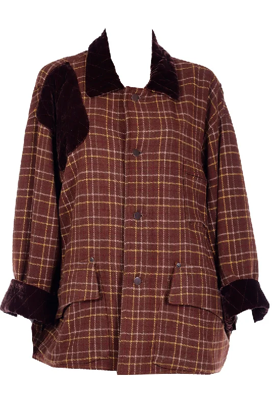 1980s Gordon Henderson Brown Plaid Jacket w/ Velvet Details Rayon Jacket Velvet Jacket Corduroy Jacket 1980s Gordon Henderson Brown Plaid Jacket w/ Velvet Details Rayon Jacket Velvet Jacket Corduroy Jacket