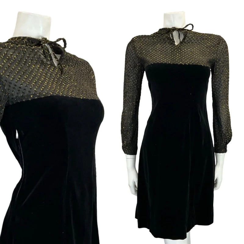 VTG 60S 70S BLACK VELVET MESH GOLD POLKA DOT EVENING PARTY KEYHOLE MINI DRESS 8 Comfortable Zip-Up Mini Dress VTG 60S 70S BLACK VELVET MESH GOLD POLKA DOT EVENING PARTY KEYHOLE MINI DRESS 8 Comfortable Zip-Up Mini Dress