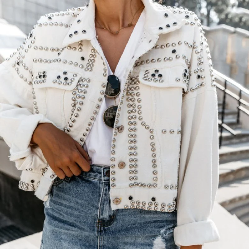 Winter Fall 2019 New Women's Trendy Rivet Lapel Single-Breasted Jackets Fashion Female Street Wear Gypsy Coats Anorak Shell Jacket Lightweight Jacket Winter Fall 2019 New Women's Trendy Rivet Lapel Single-Breasted Jackets Fashion Female Street Wear Gypsy Coats Anorak Shell Jacket Lightweight Jacket