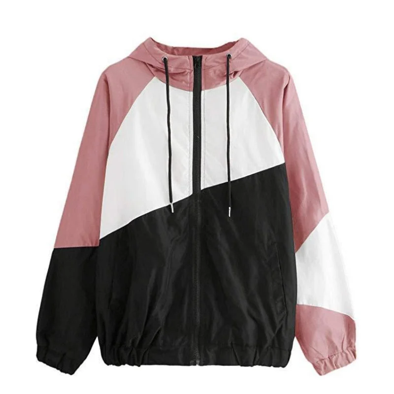 Women Basic Jackets Female Zipper Pockets Casual Long Sleeves Coats Autumn Hooded Jacket Two Tone Windbreaker Jacket Front Pockets Side Pockets Patch Pockets Women Basic Jackets Female Zipper Pockets Casual Long Sleeves Coats Autumn Hooded Jacket Two Tone Windbreaker Jacket Front Pockets Side Pockets Patch Pockets